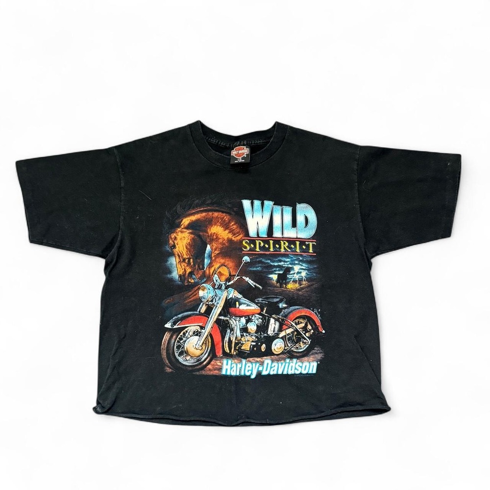 Vintage Harley Davidson Shirt Wild Spirit Horse Shirt Single Stitch L Cropped